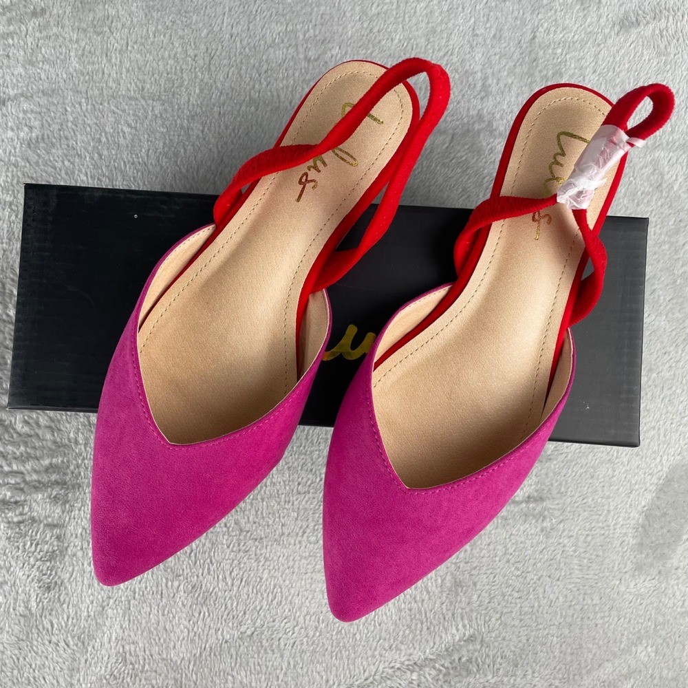 Lulus Magenta Pink and Red Pointed Toe Slingback Flats Vegan Suede Size 8.5 - Picture 2 of 4